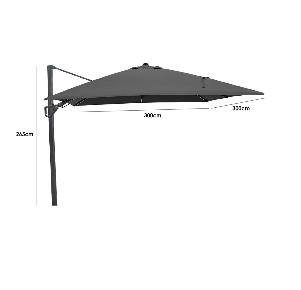 Glow Challenger T2 3m Square Cantilever Parasol in Anthracite with 90kg Granite Base