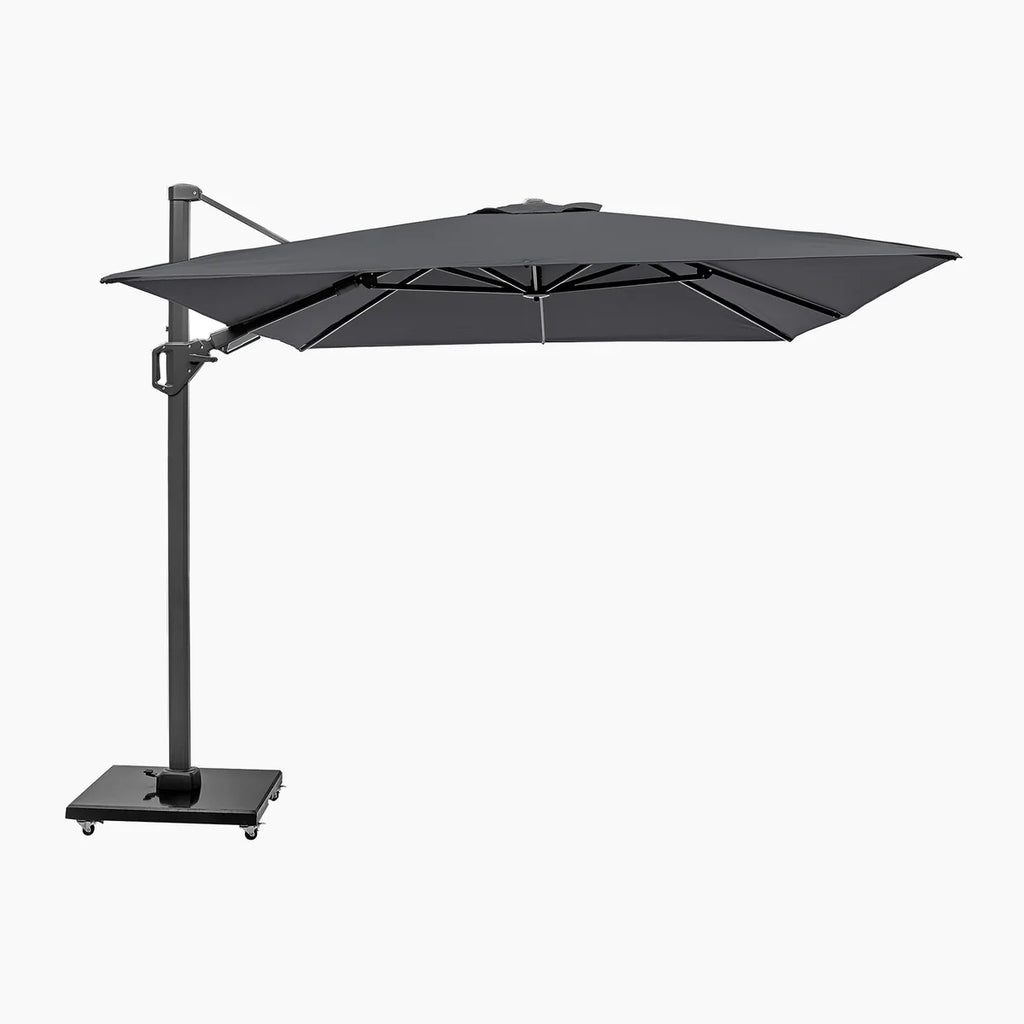 Challenger T2 3.5 x 2.6m Rectangular Anthracite Free Arm Parasol and Granite Base