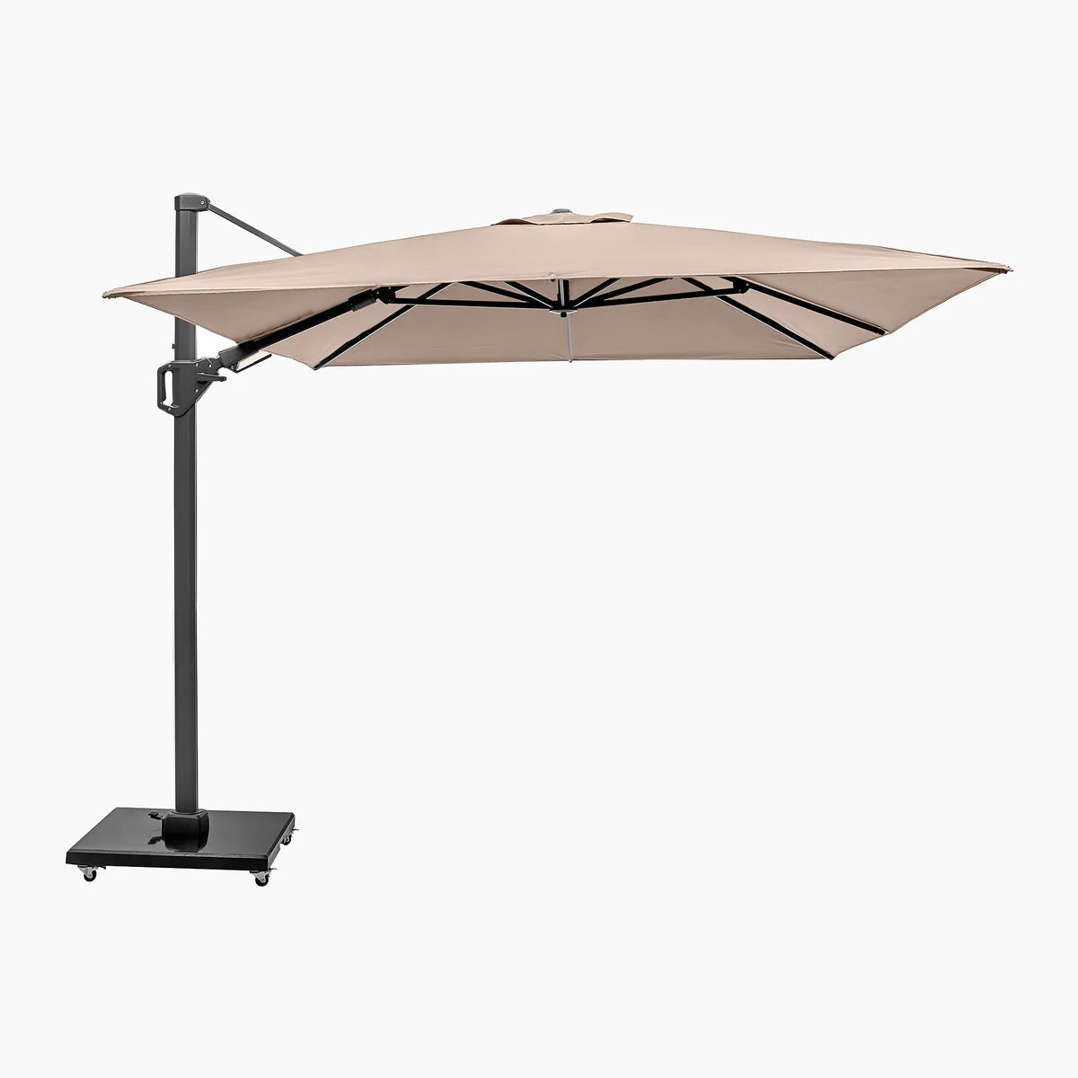 Challenger T2 3.5 x 2.6m Rectangular Taupe Free Arm Parasol and Granite Base