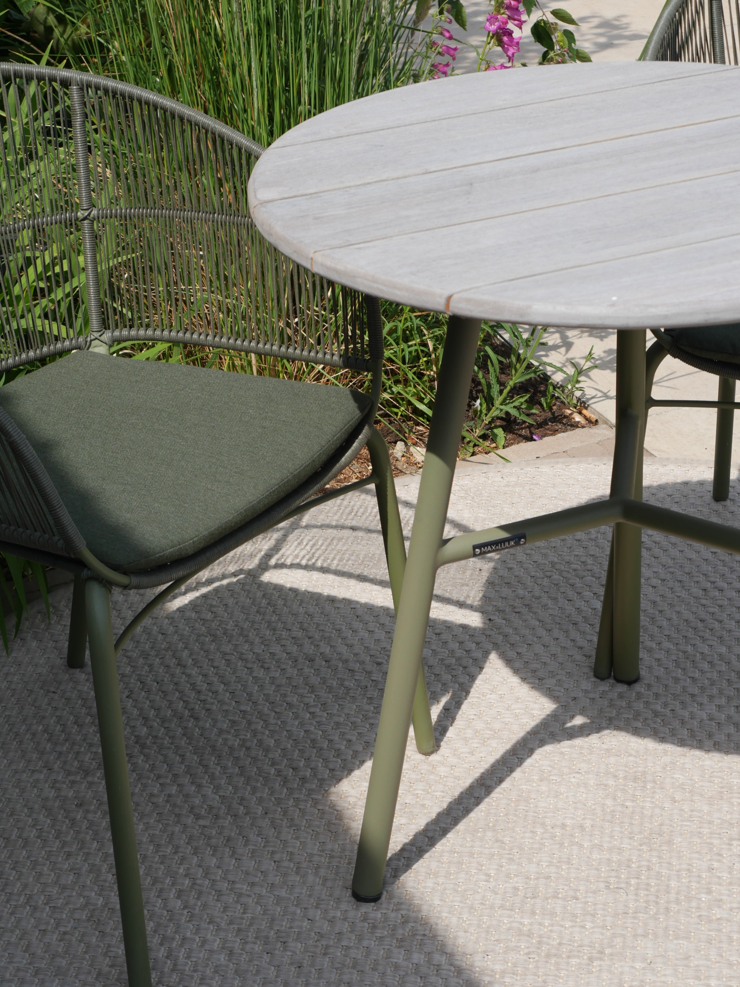 Arda Teak Dining Table with Kane Stackable Chairs