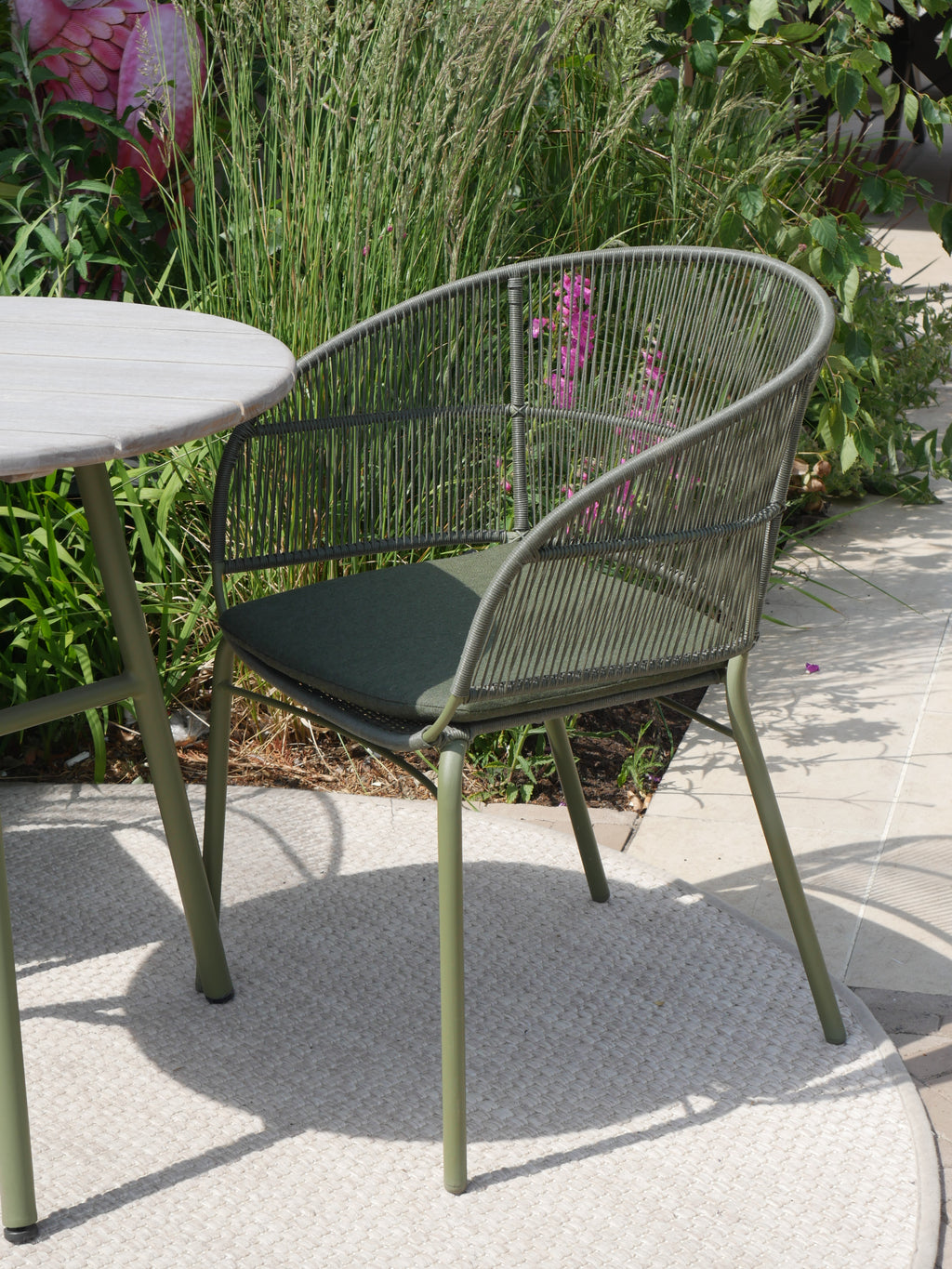 Arda Teak Dining Table with Kane Stackable Chairs