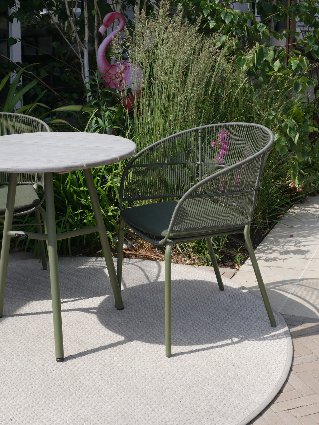 Arda Teak Dining Table with Kane Stackable Chairs