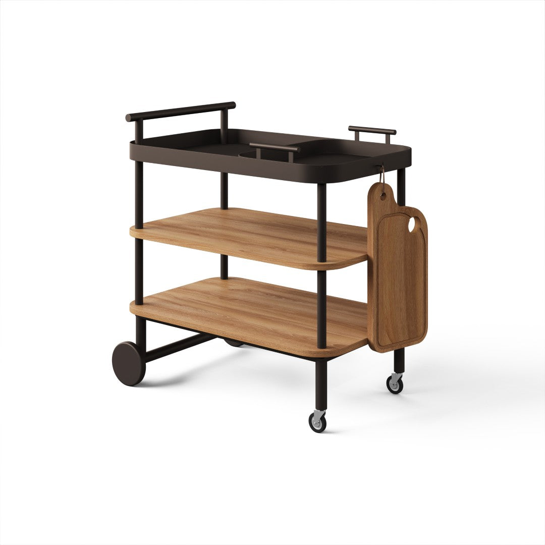 Loreto Corner Sofa Set with Coffee Tables and Serving Trolley