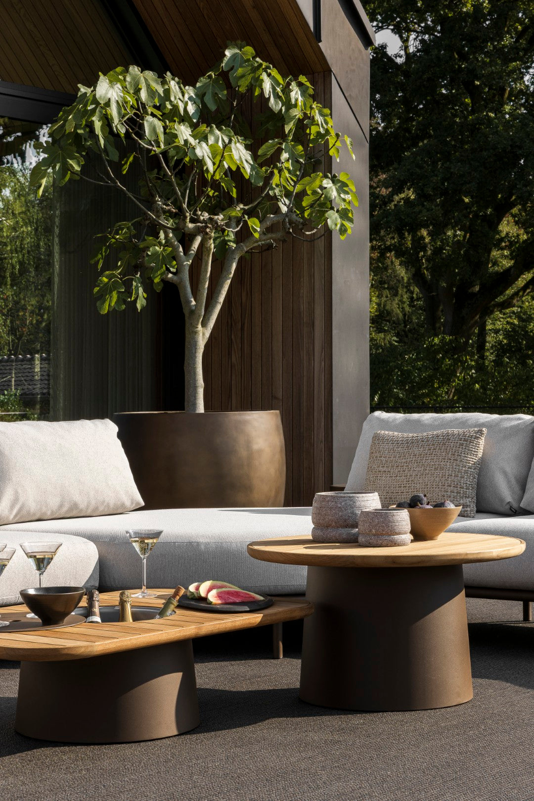 Loreto Corner Sofa Set with Coffee Tables and Serving Trolley