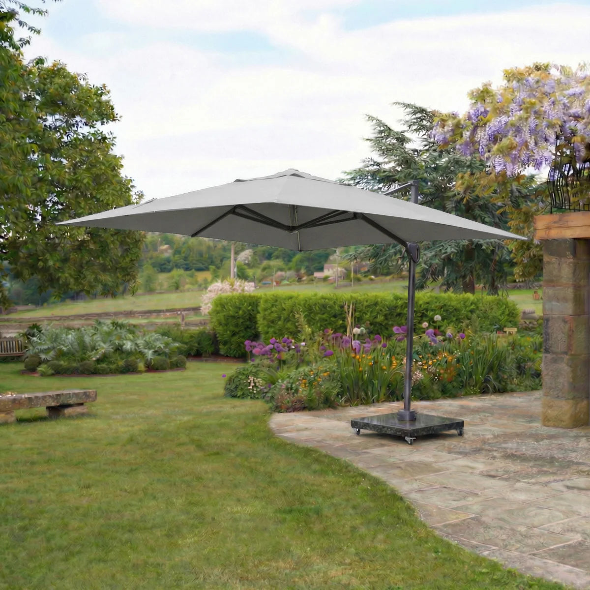 cantilever patio umbrella uk Patioslife Aegis Premium All-weather Parasol with Solar Pow -Patioslife or backyards 3m Square Cantilever Parasol Grey