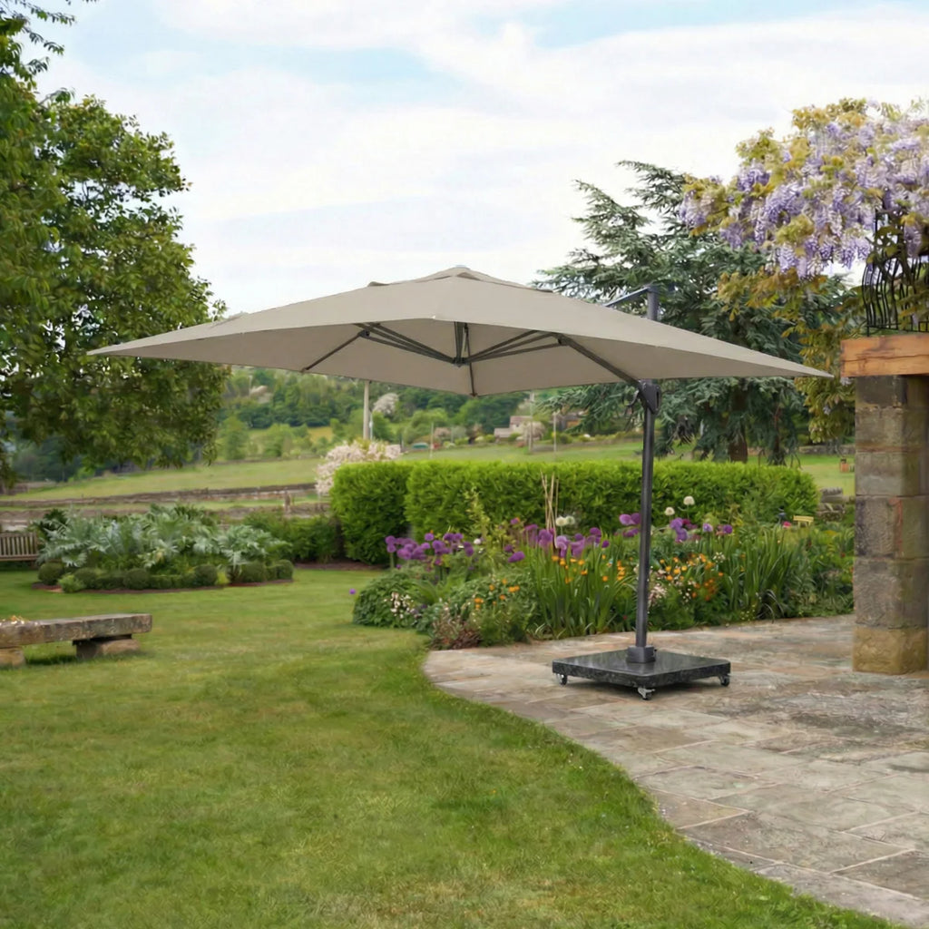 Challenger T2 3.5 x 2.6m Rectangular Taupe Free Arm Parasol and Granite Base