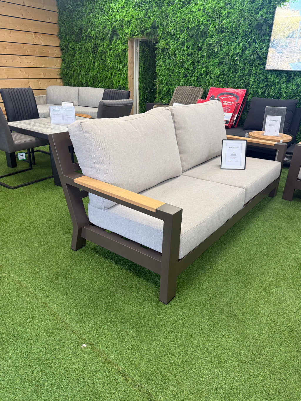 Bango Corner Sofa Set Bronze/Teak with Teak Coffee Table