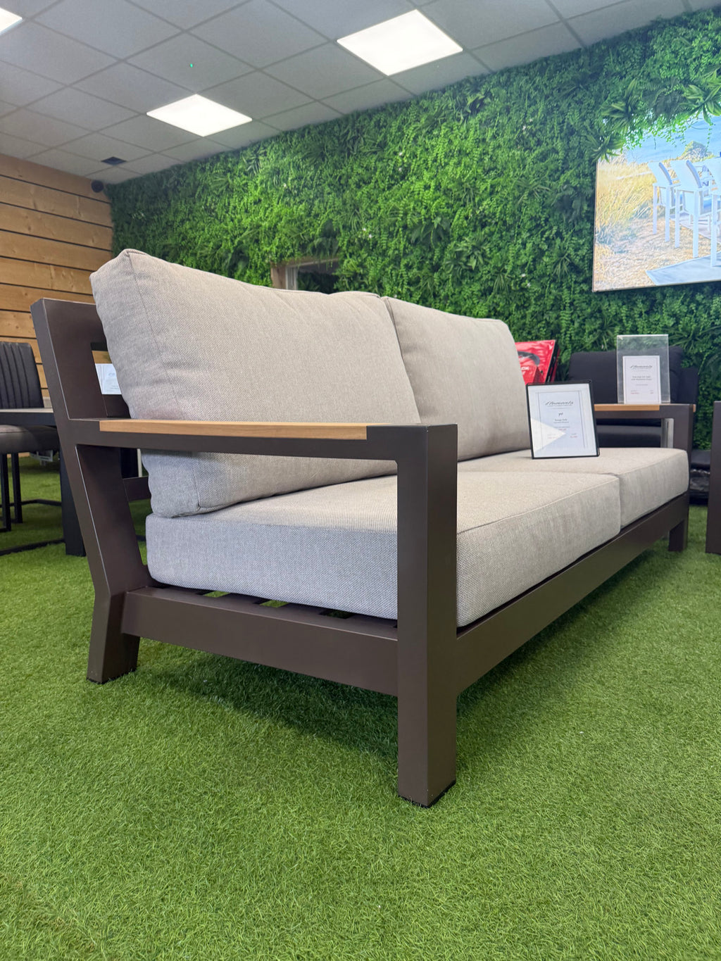 Bango Corner Sofa Set Bronze/Teak with Teak Coffee Table