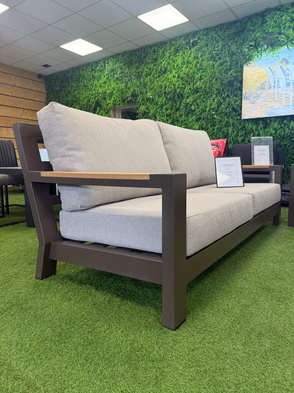Bango Corner Sofa Set Bronze/Teak with Teak Coffee Table