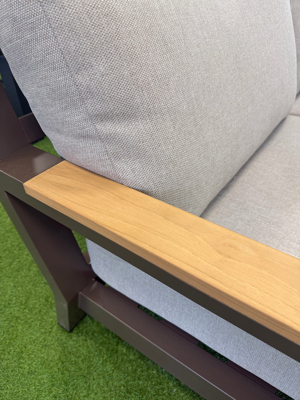 Bango Corner Sofa Set Bronze/Teak with Teak Coffee Table