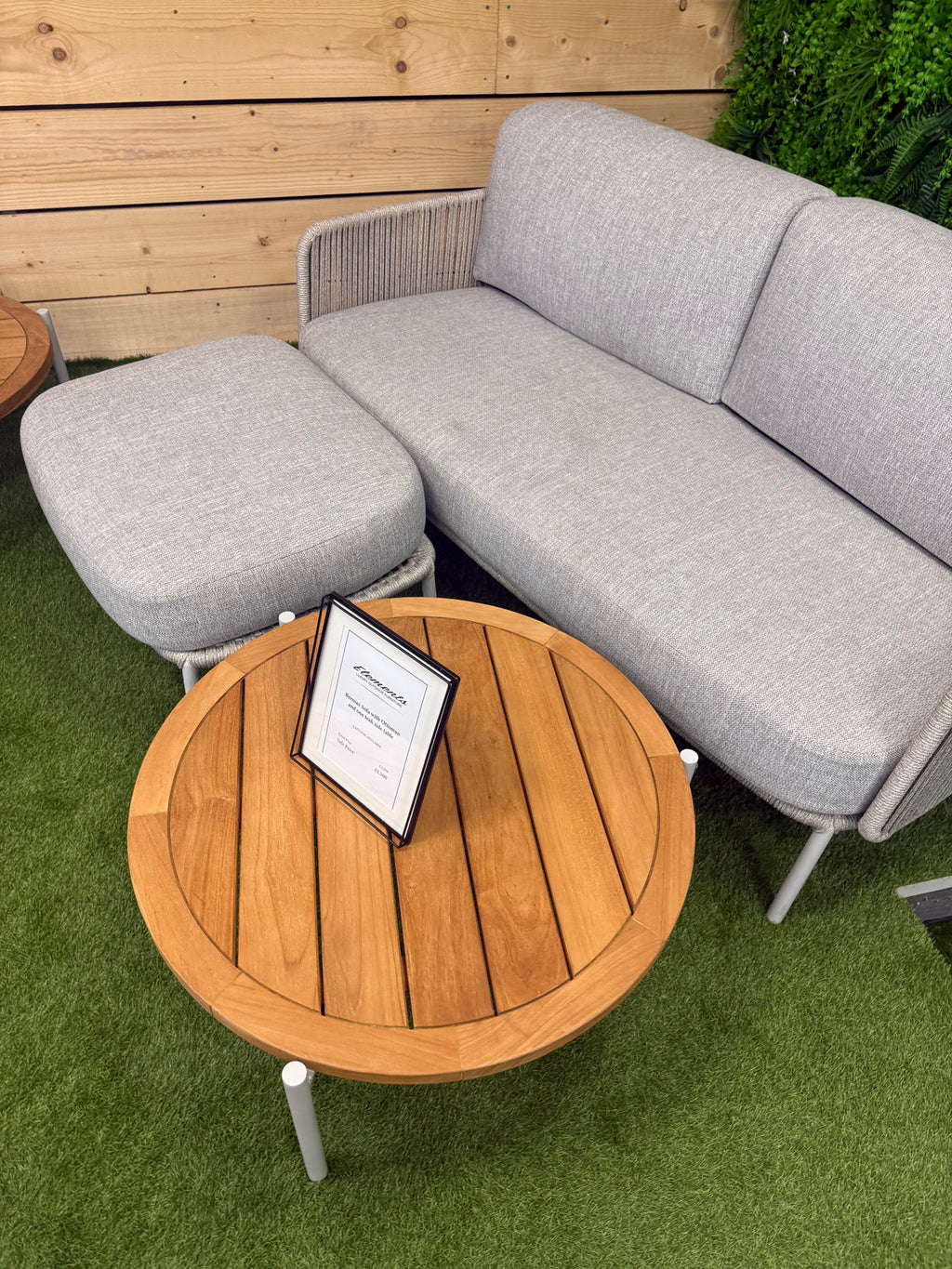 Bernini Sofa with Ottoman and Teak Side Table
