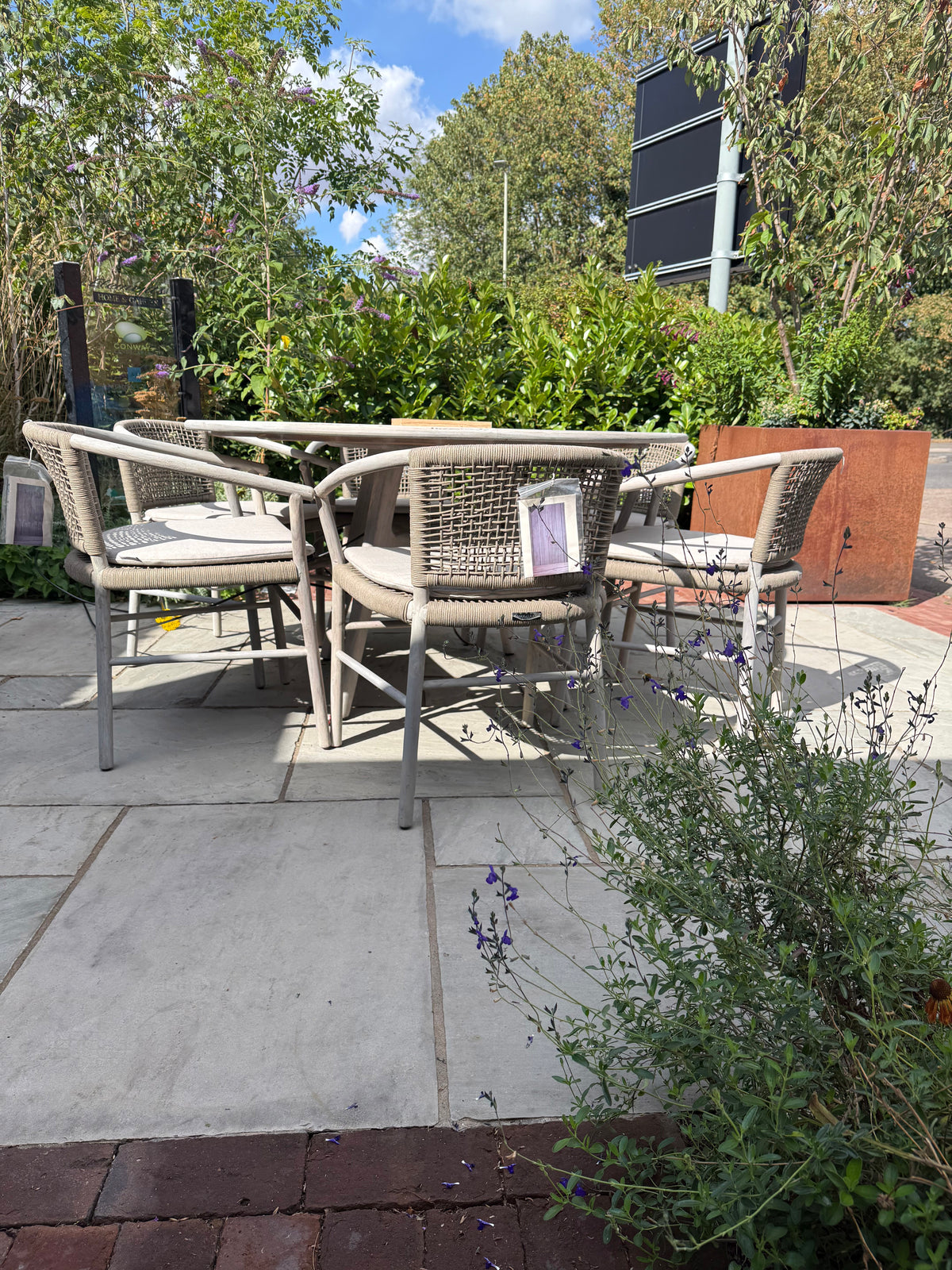 Bowie Round Teak Dining Table with Kevin Dining Chairs