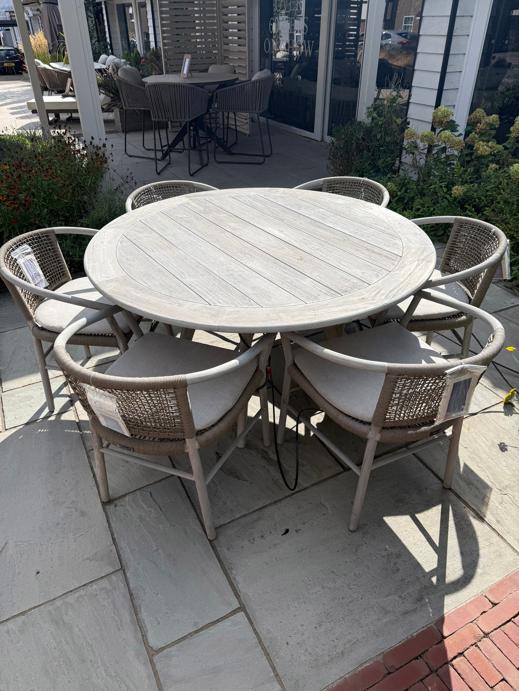Bowie Round Teak Dining Table with Kevin Dining Chairs