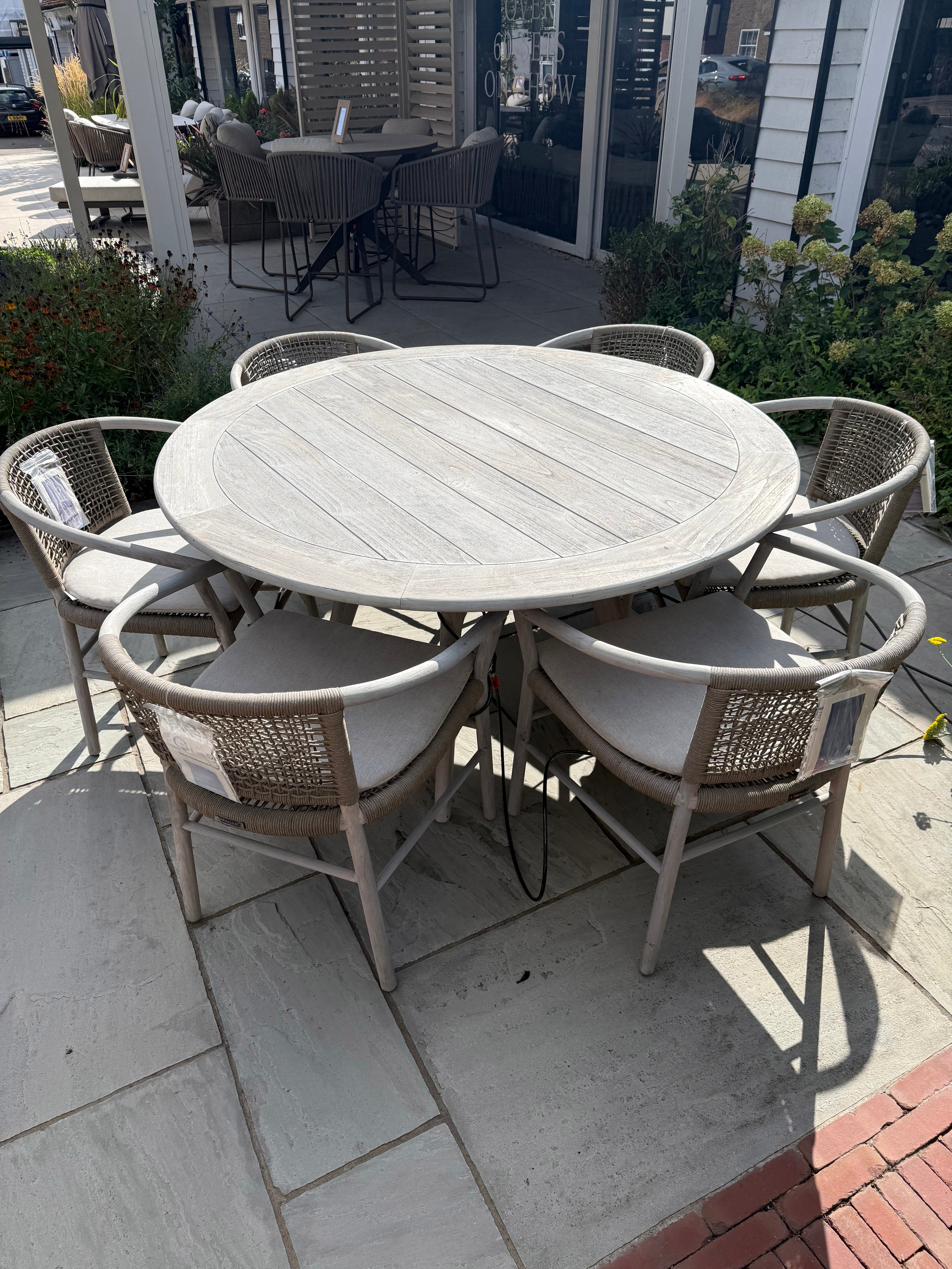 Bowie Round Teak Dining Table with Kevin Dining Chairs