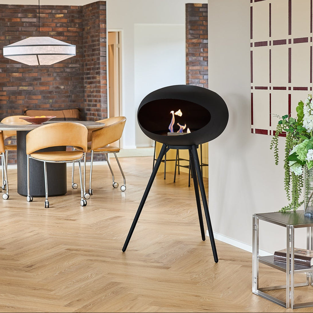 Dome 625 Black Ground Wooden Legs High Free Standing Fireplace