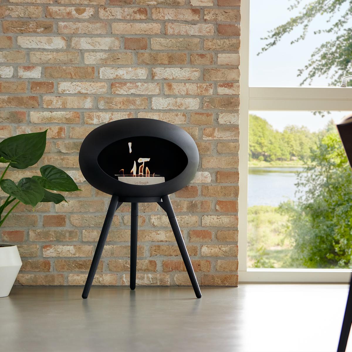 Dome 625 Black Ground Wooden Legs Low Free Standing Fireplace