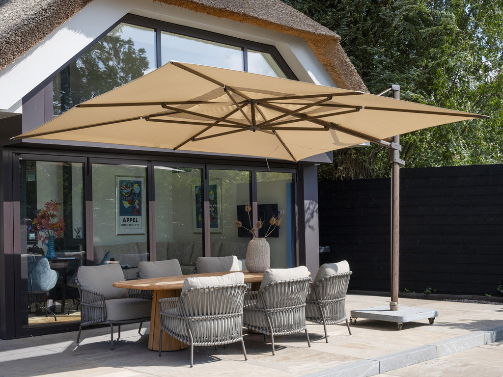Finca Cantilever Parasol 3 x 4 m Wood Look Frame with Beach Canopy